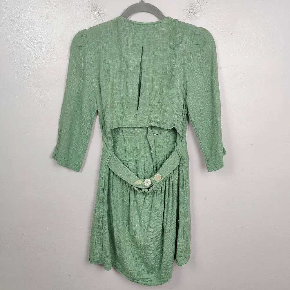 Free People Madeline Sage Green Open Back Mini Dress Womens‎ Small Green Preppy